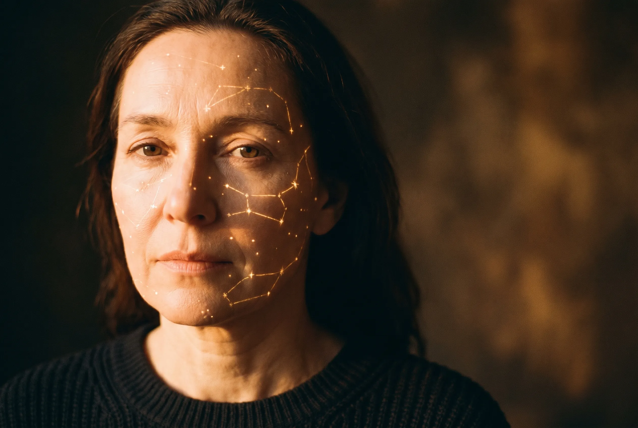 Facereading – Gesicht mit feinen goldenen Linien